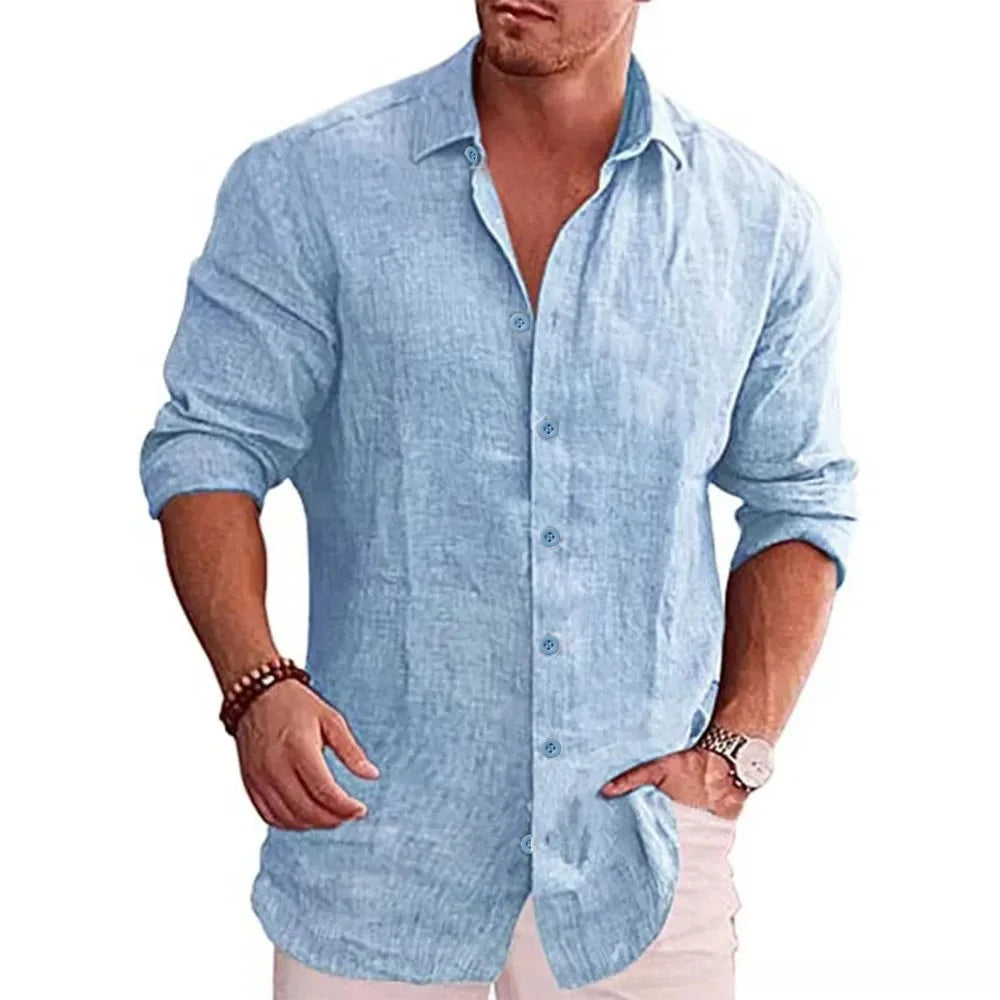 Camisa de manga larga para hombre de lino y algodón Vanthea