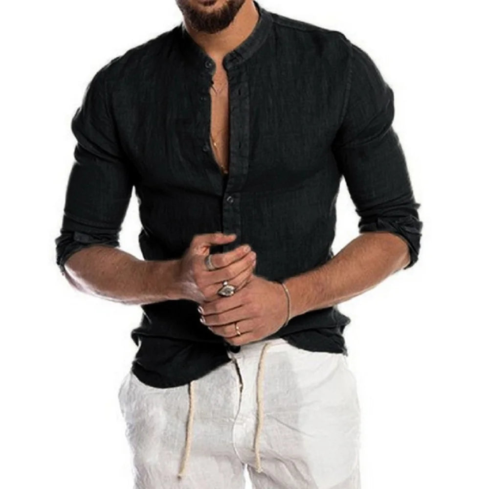 Camisa de hombre de manga larga y cuello alto de lino Vanthea