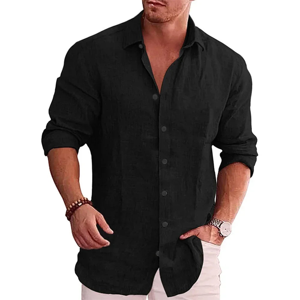 Camisa de manga larga para hombre de lino y algodón Vanthea