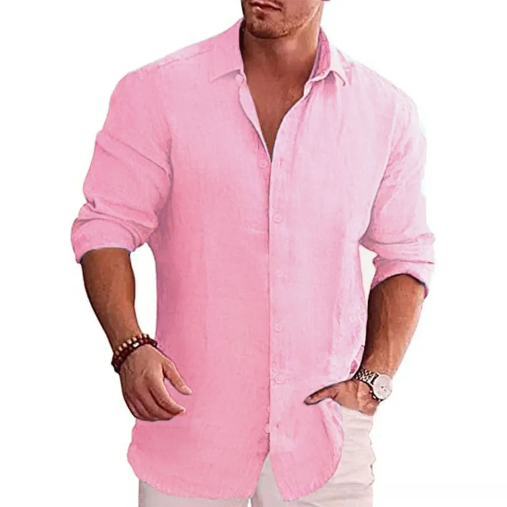 Camisa de manga larga para hombre de lino y algodón Vanthea