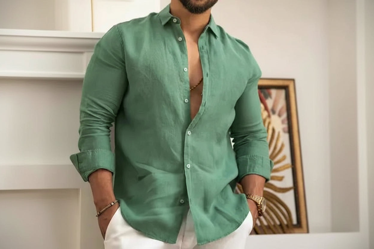 Camisa clásica de lino de manga larga para hombre Vanthea