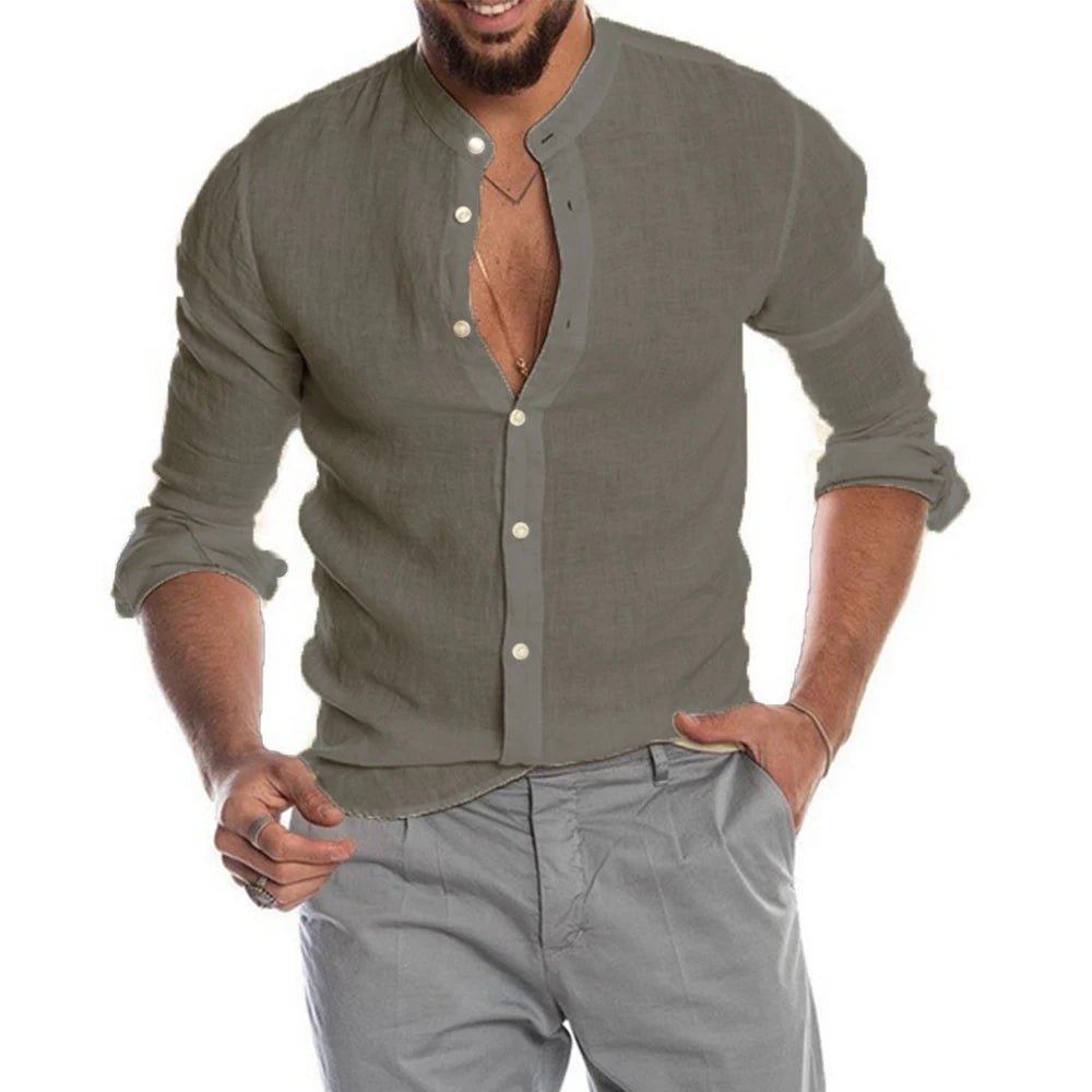 Camisa de hombre de manga larga y cuello alto de lino Vanthea