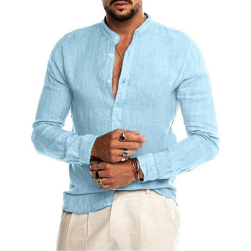Camisa de hombre de manga larga y cuello alto de lino Vanthea